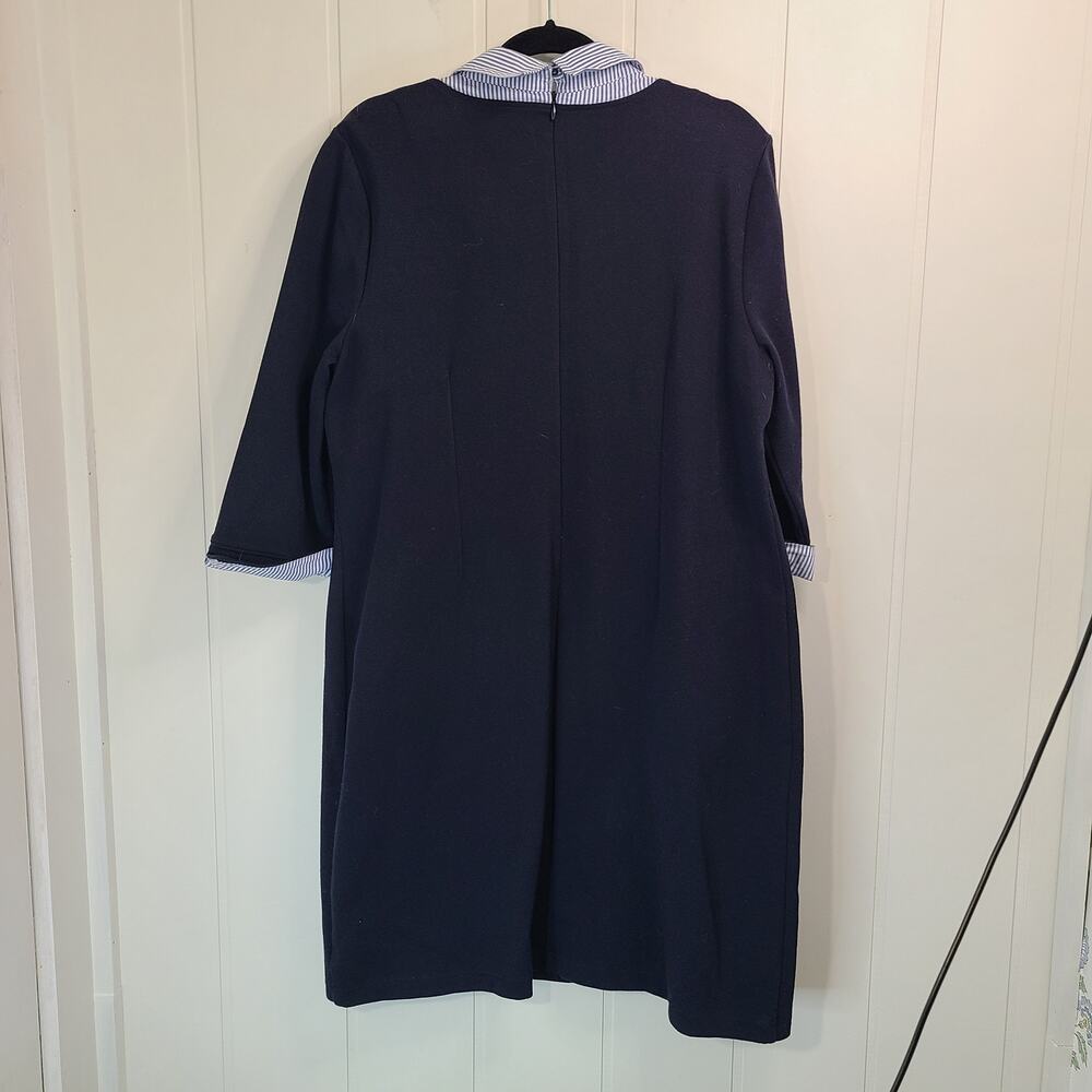 Talbots Sheath Dress Navy Blue Faux Cuff and Collar Spring Cotton Blend Size XL - Picture 2 of 10